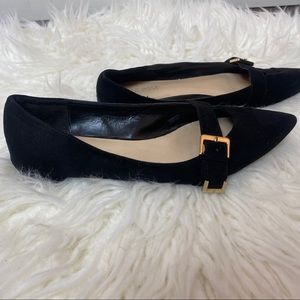 Nine West Black Suede Pointy Flats with Buckle Strap size 9